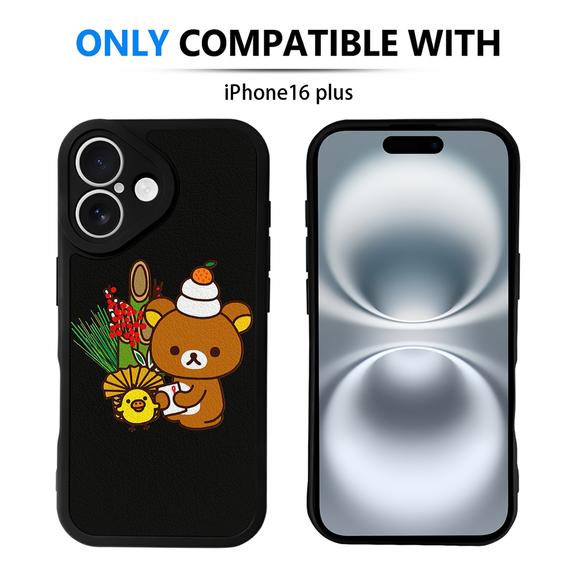 （画像用） リラックマ リラックマ キイロイトリ Rilakkuma Korilakkuma Kiiroitori 【iPhone 16シリーズ対応】シリコンスマホケース（レザー調） 材質：シリコン
